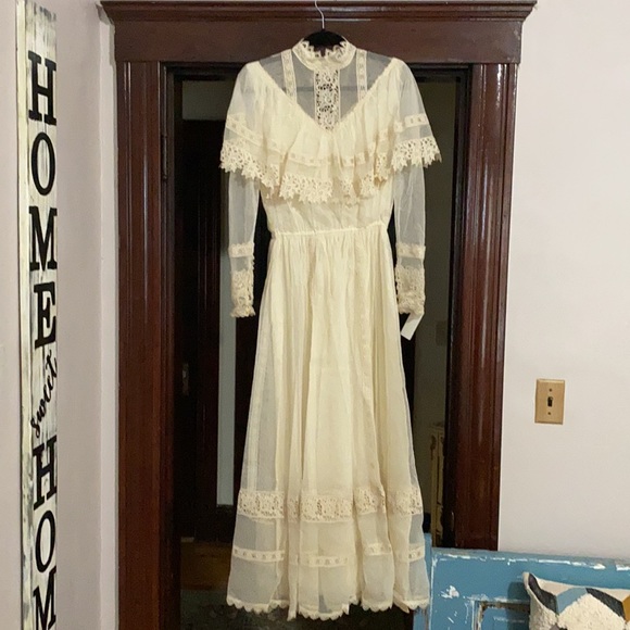 Vintage Prairie Wedding Dress Lace Cyreld Paris Parisian Handmade 40's-60's - Picture 4 of 17